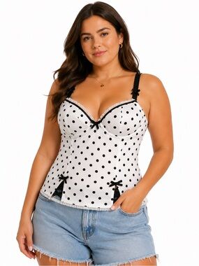 Y2K European Vintage Secret Possessions Polka Dot Corset Bustier White/Black 34C